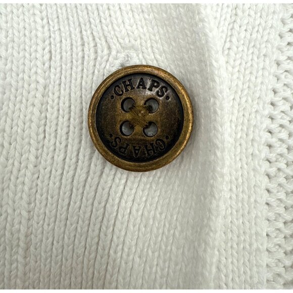 Chaps Denim Womens White Ribbed Cardigan Sweater XL 100% Cotton Button Front - Picture 10 of 13